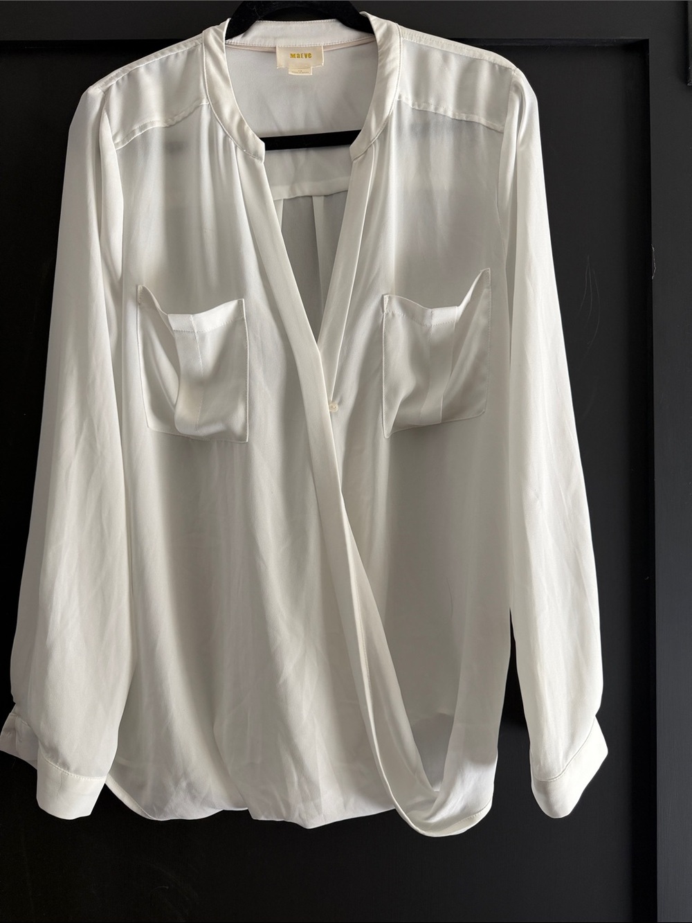 Maeve white Draped Pocket Long Sleeve Blouse
